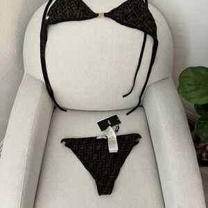 Iconic Fendi Black and Brown Logo Bikini Set